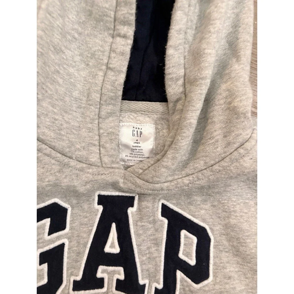 Boys Girls Unisex Gap‎ Hoodie 4T Grey with Navy Lettering GUC